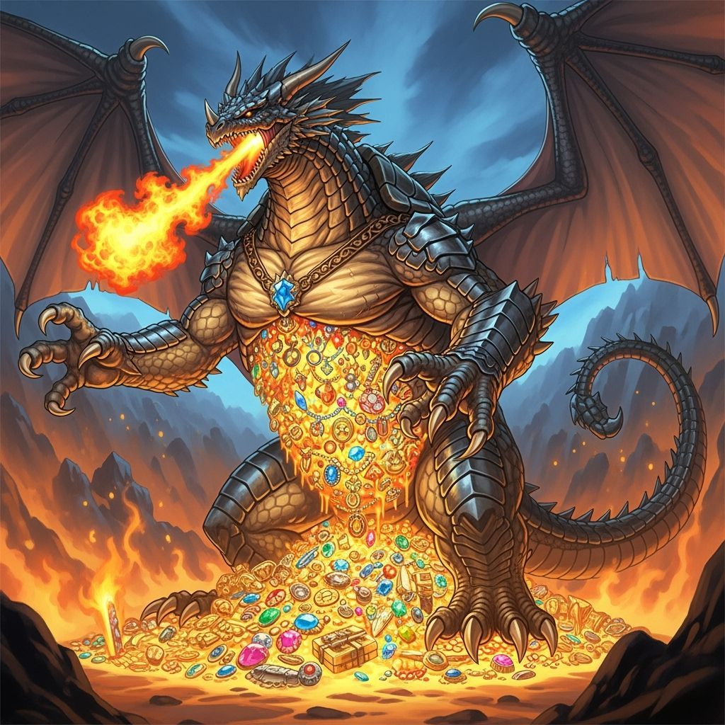 Massive Dragon with Serpent Body and Bat Wings