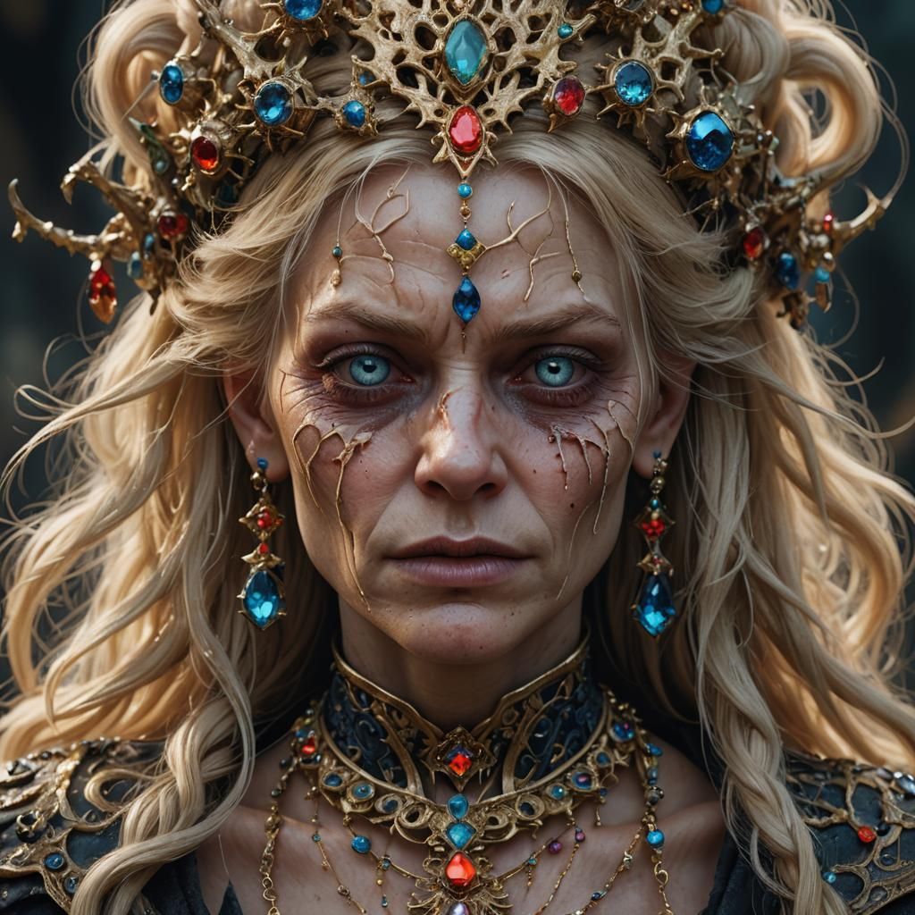 Blonde Hag with Jewels: Hyperrealistic Fantasy Portrait