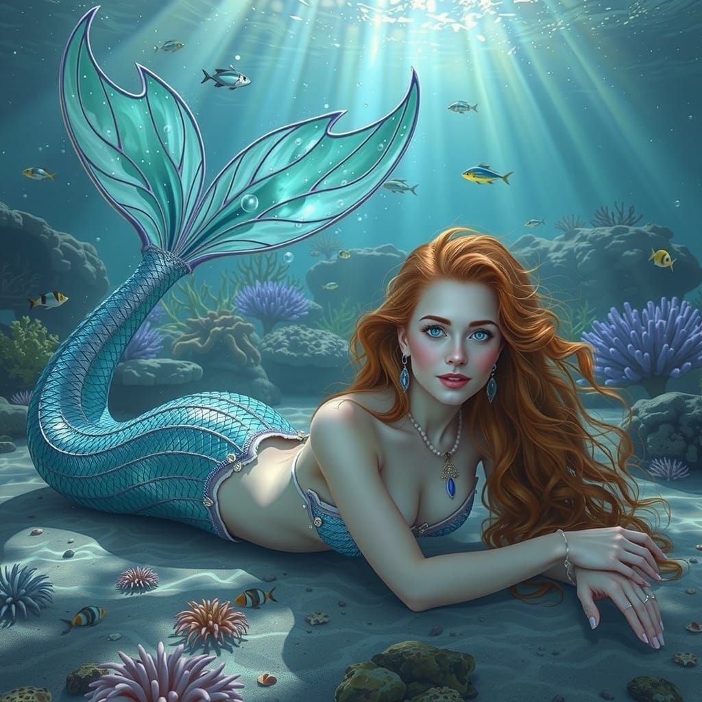 Fantasy Mermaid Portrait in Teal and Lavender