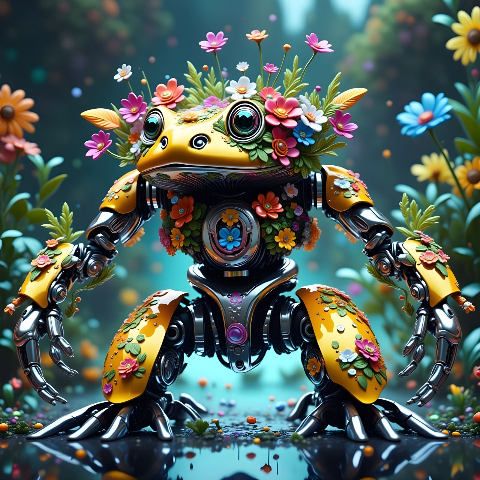 Anime Robot Frog Warrior in Cel-Shaded Style