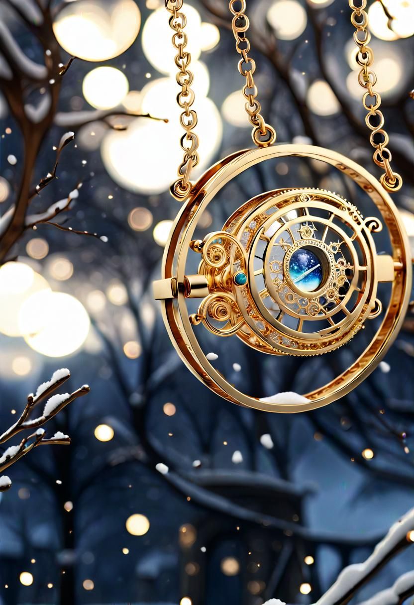 Golden Time-Turner Necklace in Expressionist Style