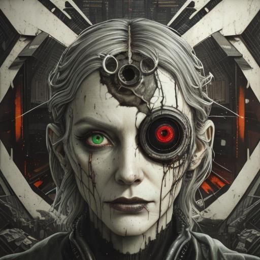 Demonic Close-Up in Glitchy Liminal Cyberpunk Horror