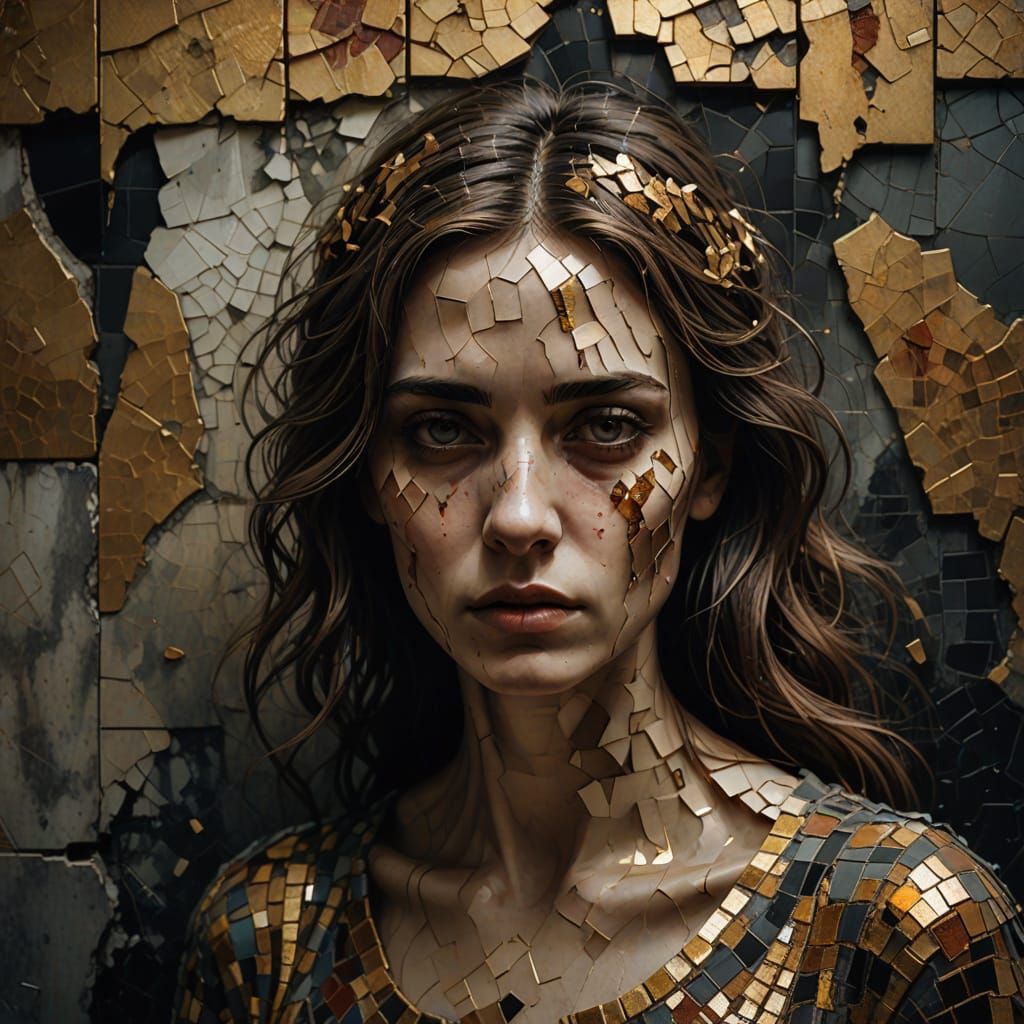 Surreal Woman Dissolving into Grimy Wall