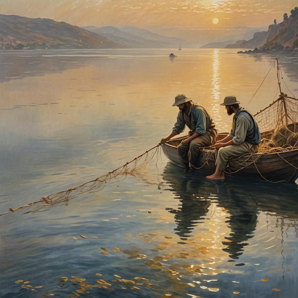 Jesus and Fisherman on Galilee in Impressionist Style