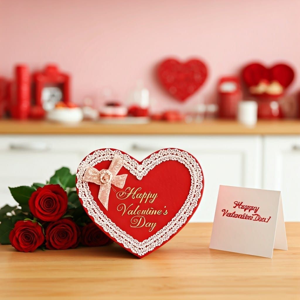 Luxurious Valentine's Day Heart-Shaped Box on Honey-Toned Ki...