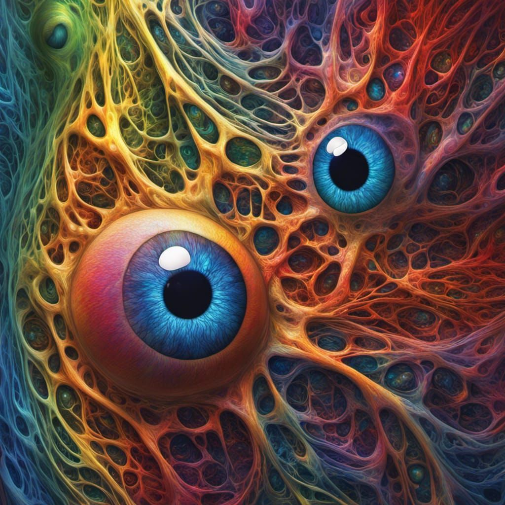 Rainbow Eyeball Macro World in Surrealcore Style