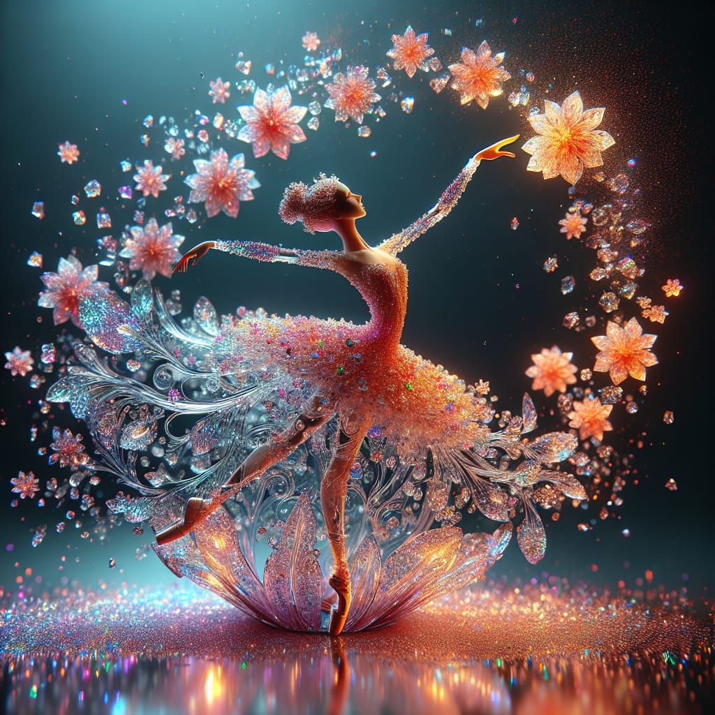 Crystal Ballerina with Bioluminescent Flowers