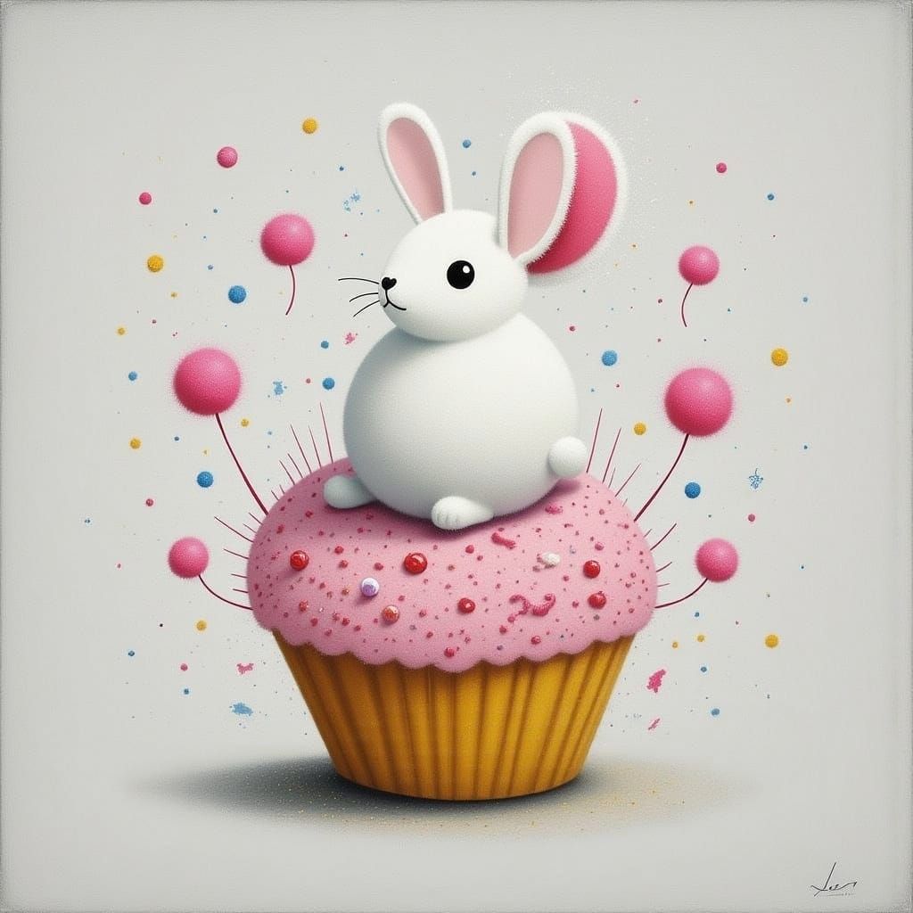 Bunny on Cupcake in Dreamy Airbrush Art