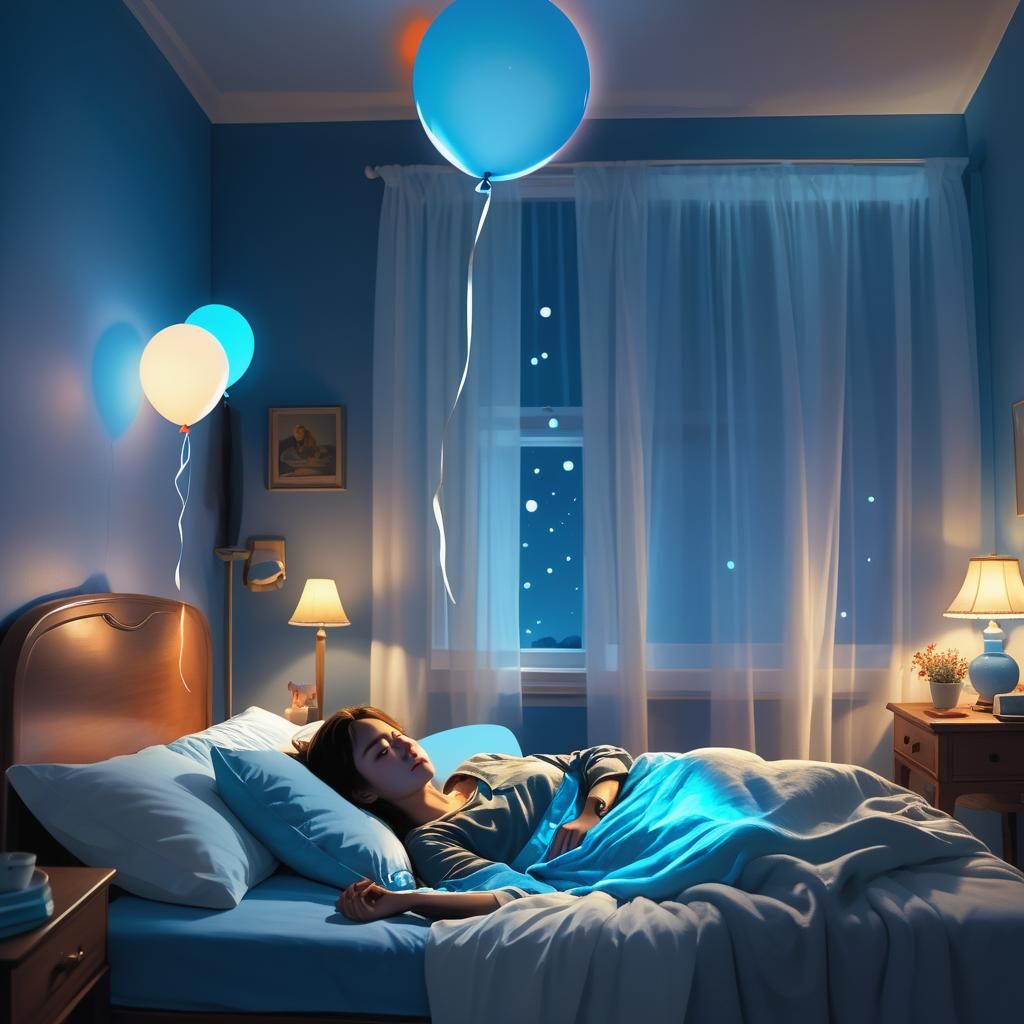 Woman Asleep in Blue Light: Cinematic Bedroom Scene