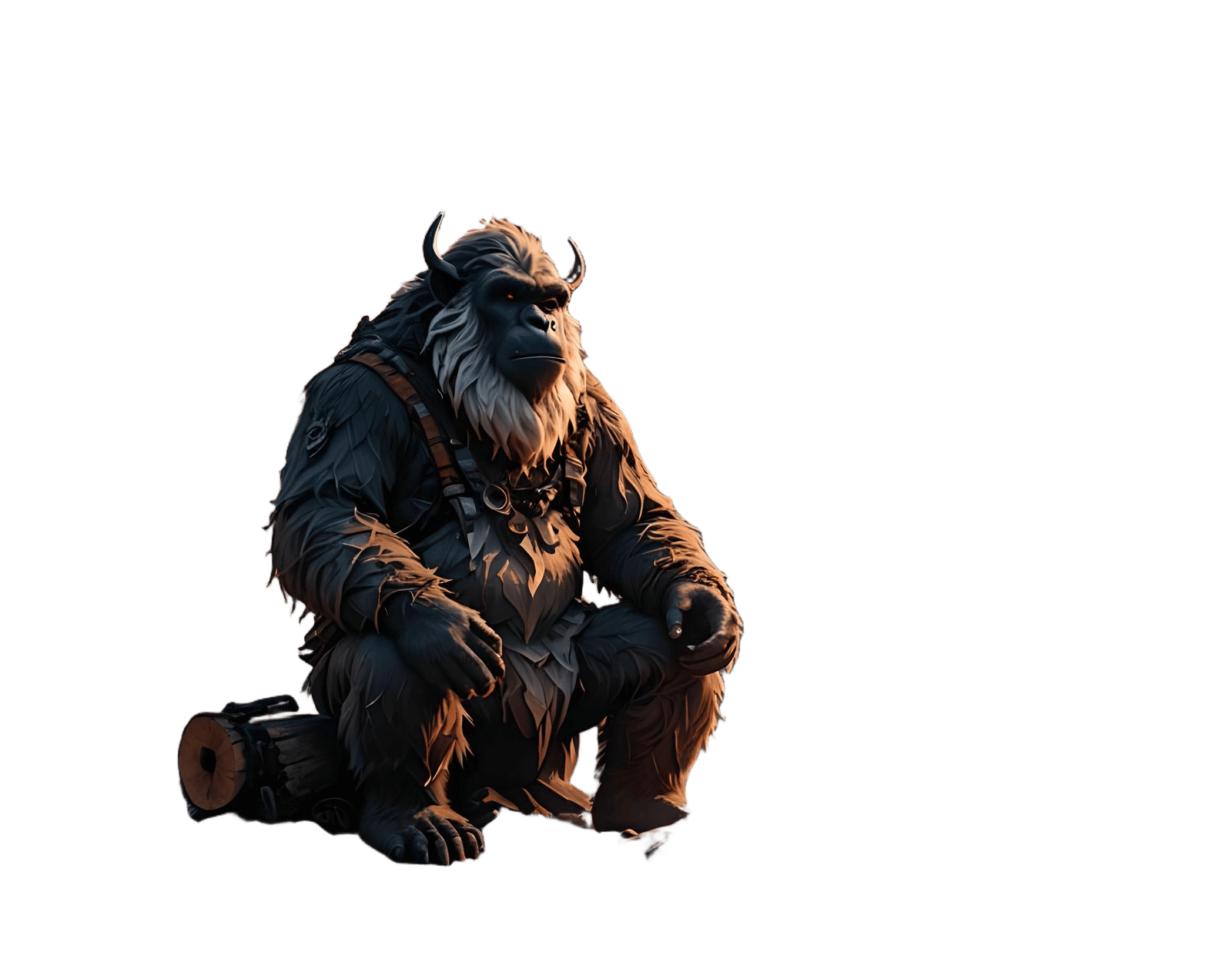 Yeti Relaxing by Campfire in Mountain Landscape