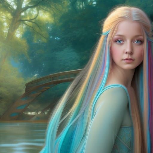 Elven Princess with Rainbow Hair Portrait