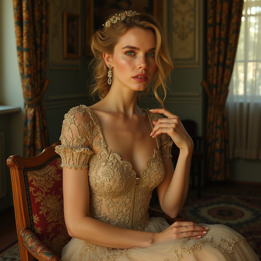 Elegant Portrait Inspired by Art Nouveau Masters