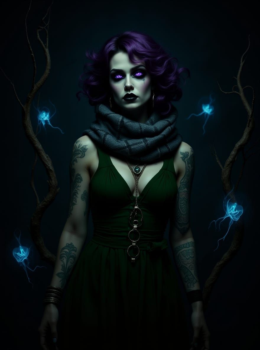 Gothic Mandrake Fairy and Avant Garde Woman in Dark Fantasy