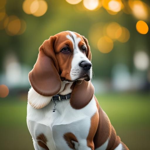 Portrait of White and Orange French Basset Hound