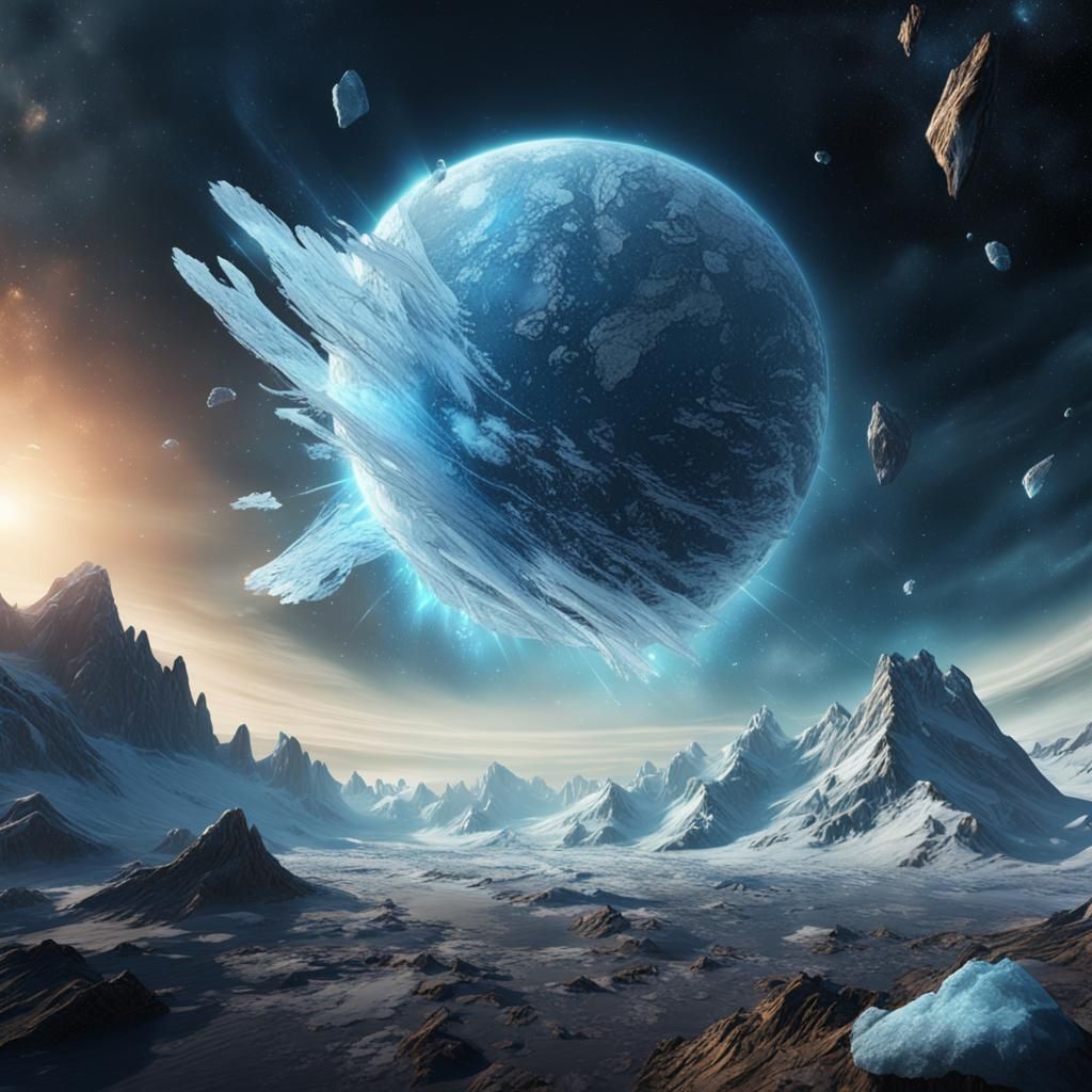 Icy Comet Soars Through Space: Detailed Matte Painting