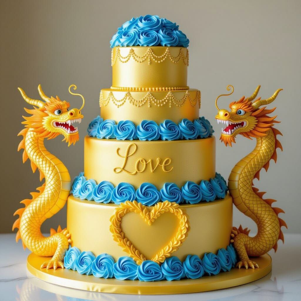 Opulent Gold and Blue Dragon Heart Cake