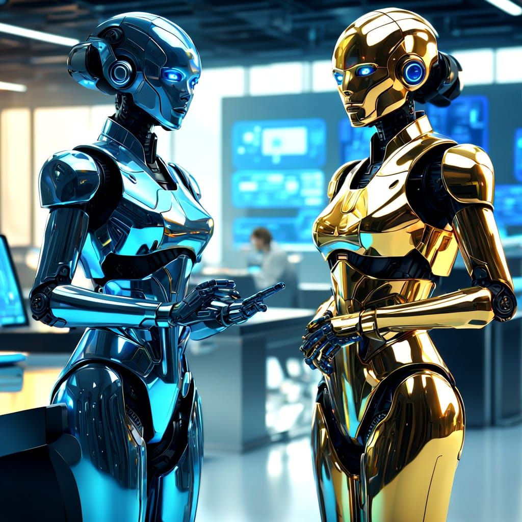 Futuristic Robot Maid in Corporate Office