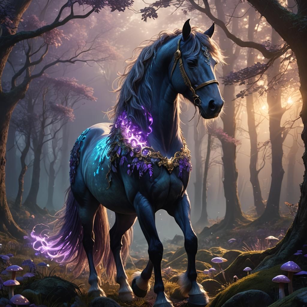 Majestic Horse in Mystical Forest: Fantasy Concept Art