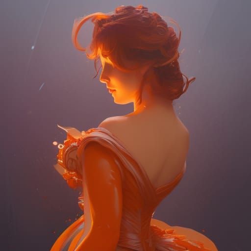 Woman in Orange Ball Gown, Hyperdetailed Portrait