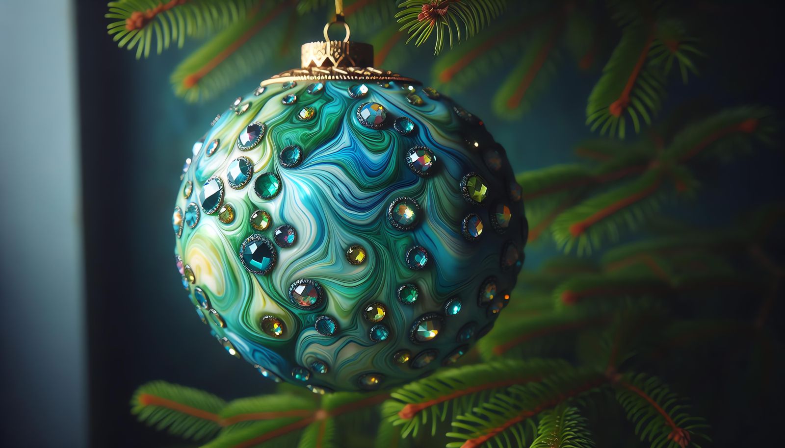 Handcrafted Christmas Ornament with Rhinestones and Marbled ...