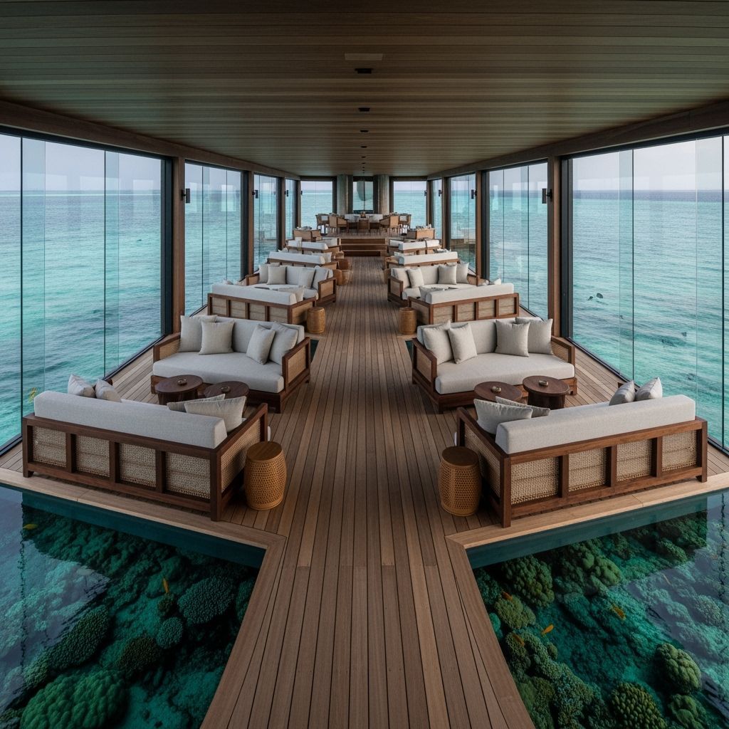 Overwater Lounge with Reef View: Tropical Interior Design