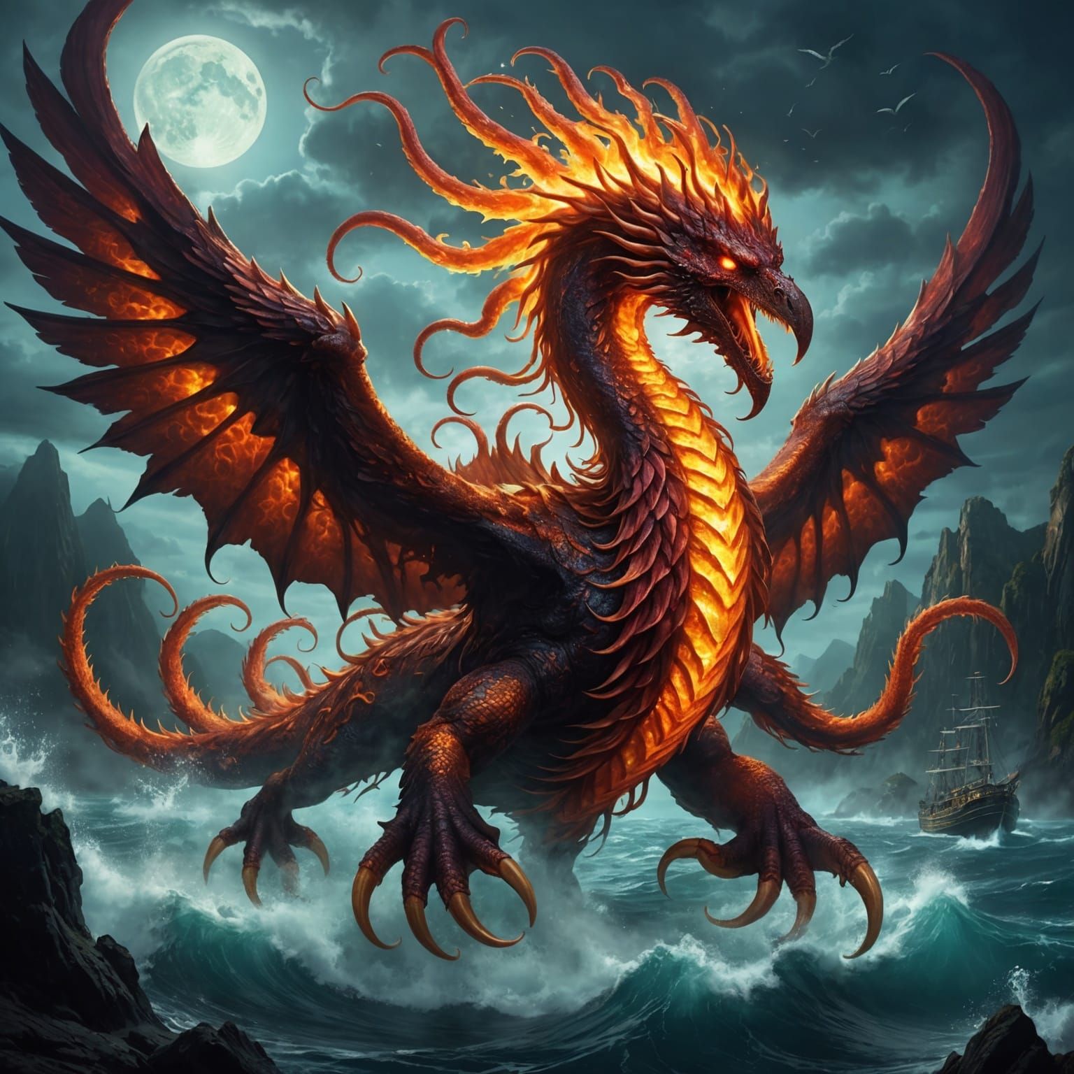 Fiery Pyrokraken Concept Art in 8k Resolution