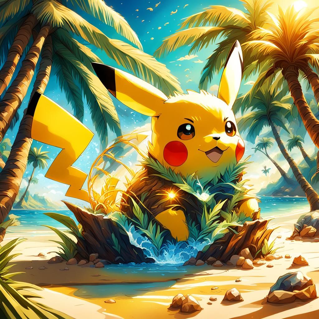 Pikachu's Beach Day: A Fantasy Digital Art