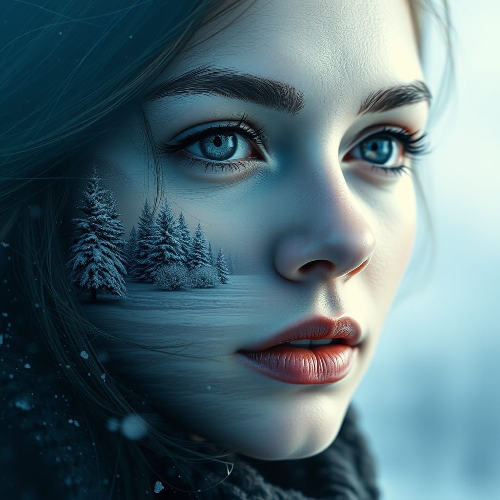 Surreal Winter Portrait in Hyperrealistic Style