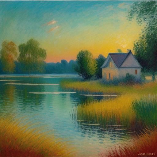 Idyllic Lakeside Gazebo in Neo-Impressionist Style