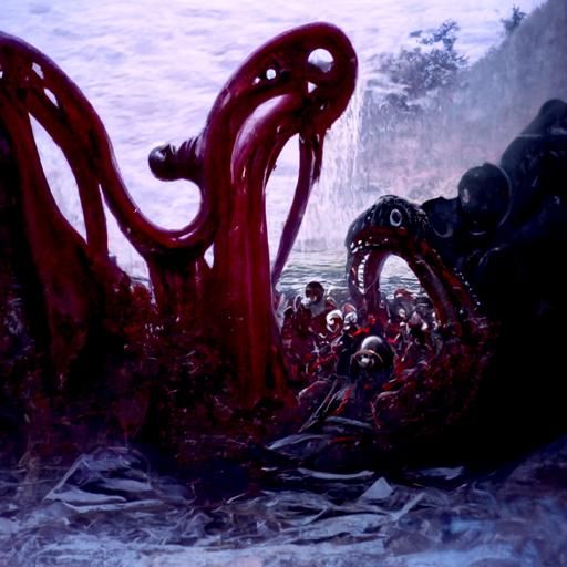 Horror: Giant Blood Octopus Tentacle in Doré Style