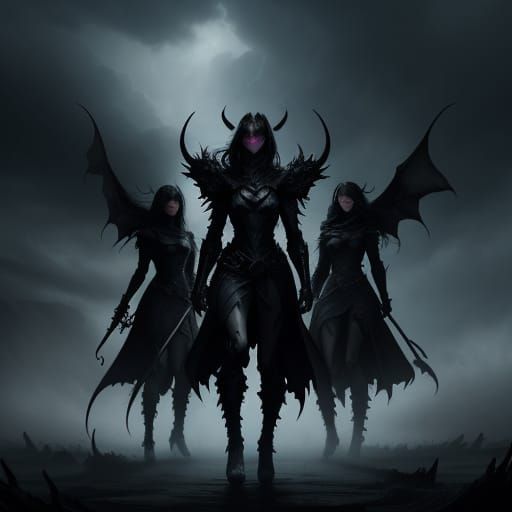 Three Brave Girls Confront Demon Army in Epic Fantasy Art