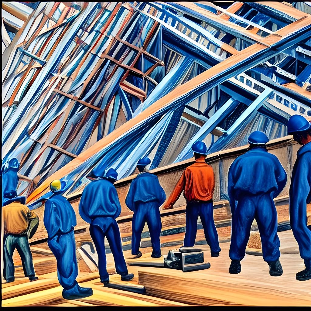 Blue Construction Site Inspired by Historical Mural Art