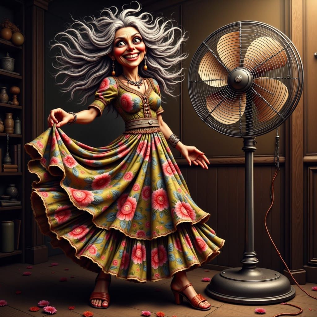 Whimsical Boho Meemaw Chills with Floor Fan