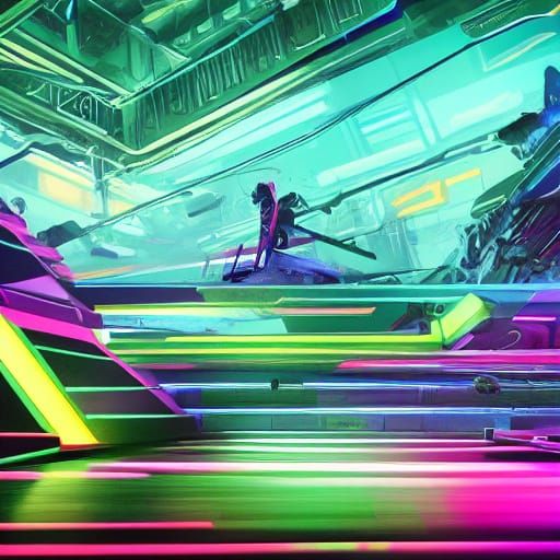 Gamer Lost in Hyper-Realistic Dystopian Neon Landscape