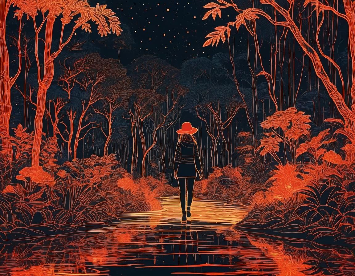 Ethereal Abstract Art with Vermilion and Gold