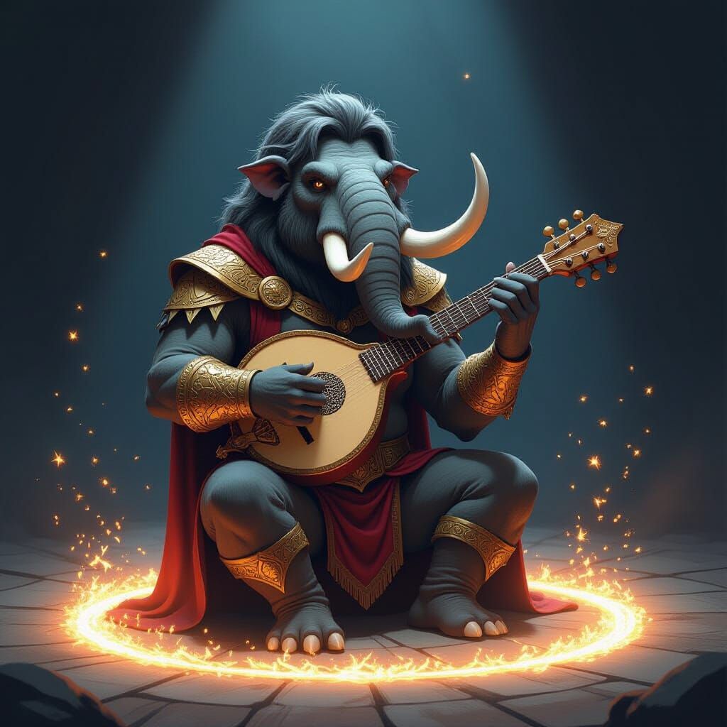Mastodon Bard Performing with Magical Lyre