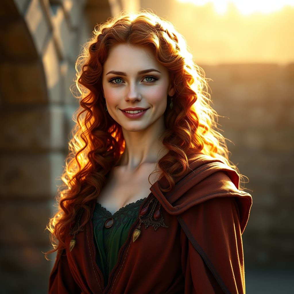 Majestic Red-Haired Lady in Medieval Fantasy Attire