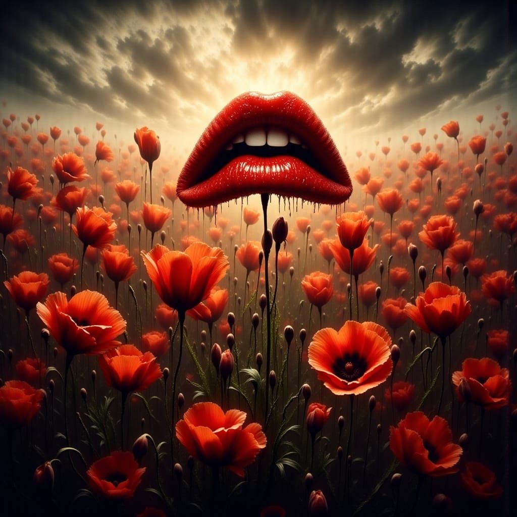 Surreal Poppy Plant with Rocky Horror Lips