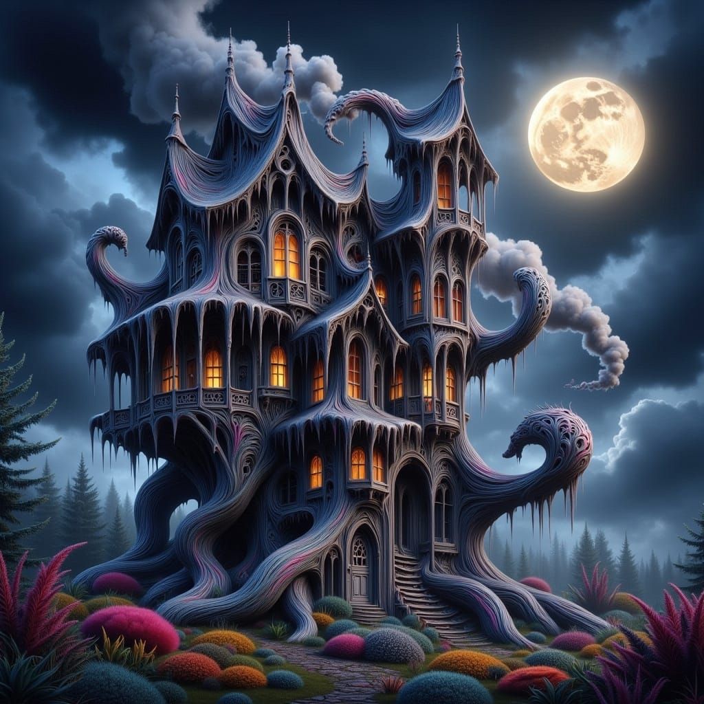 Munsters' House in Tim Burton Digital Painting Style