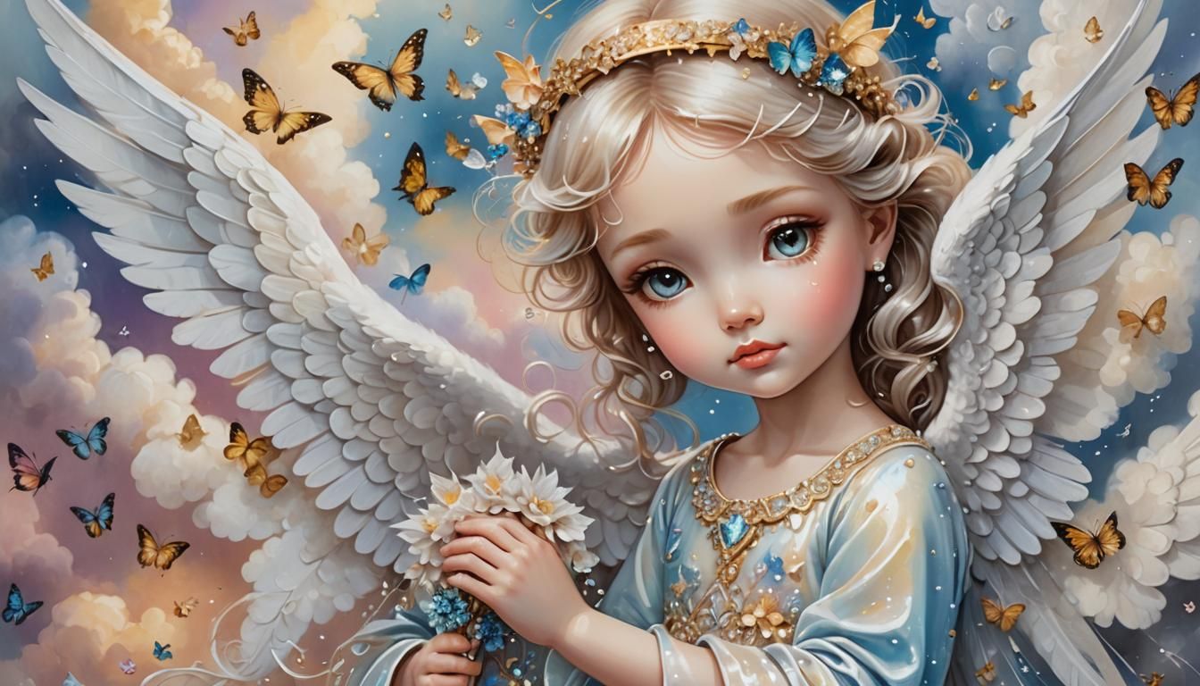 Chibi Angel with Diamond Halo in Pastel Colors