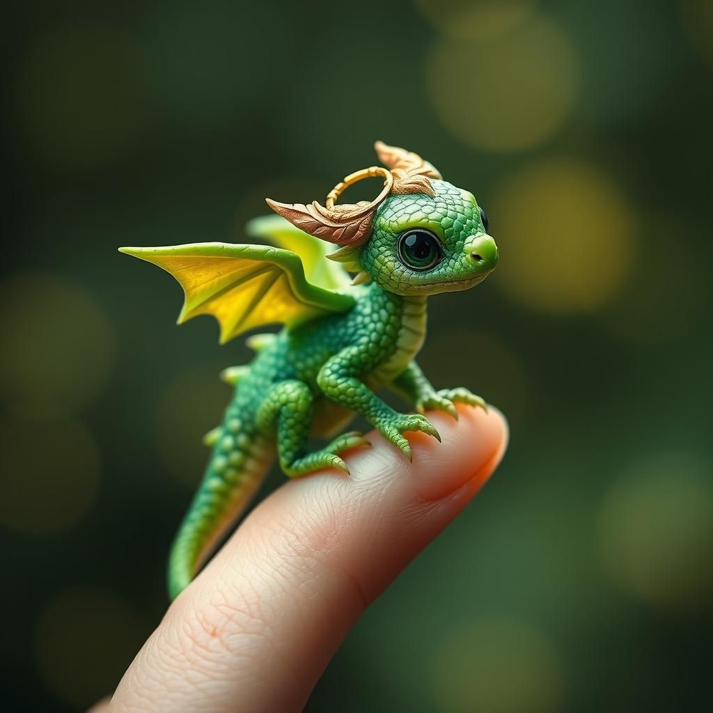 Teeny Emerald Dragon with Golden Circlet