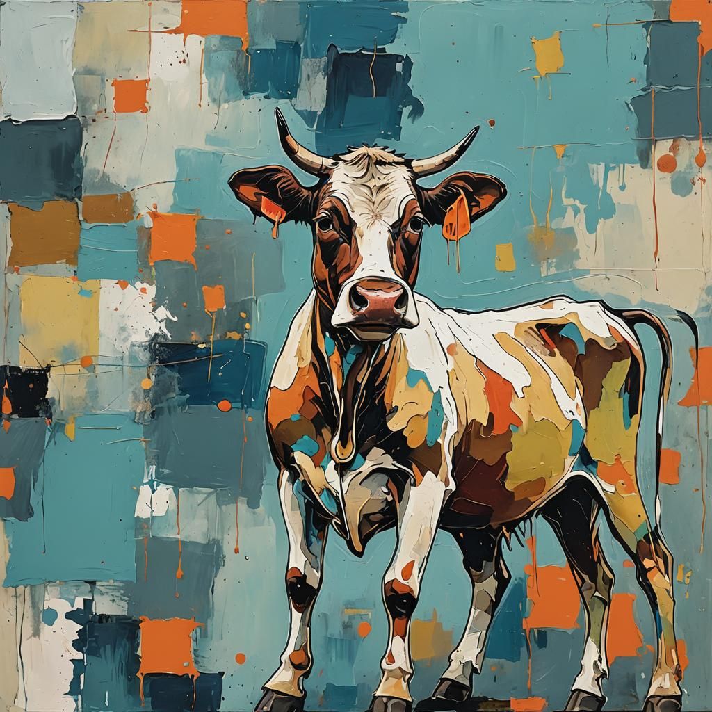 Abstract Cow Dog Art in Complementary Colors