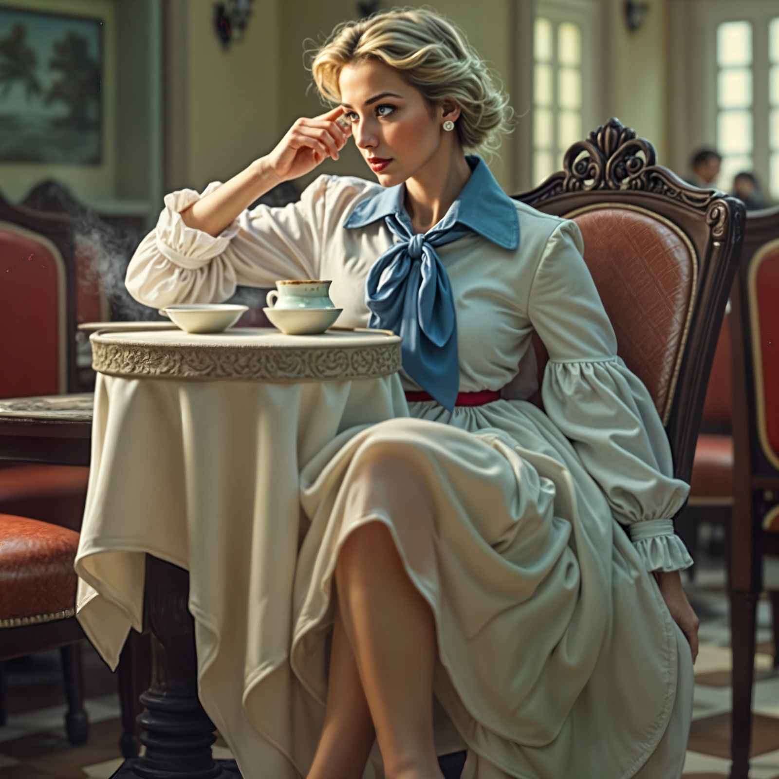 Woman in Cafe: Photorealistic Portrait in 8k