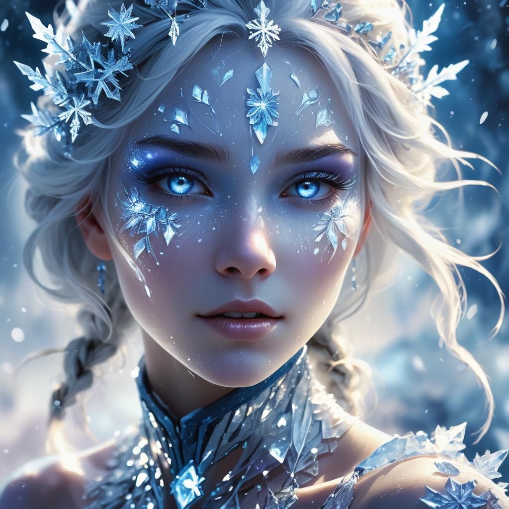 Icy Fantasy Lady with Crystal Shards, Art Nouveau
