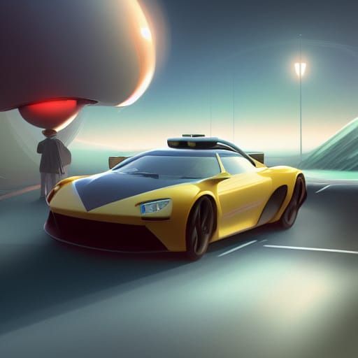 Futuristic Car on a Road in Digital 3D Art