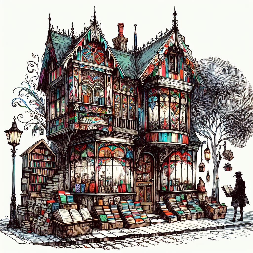 Whimsical Storybook Book Shop with Expressive Colors