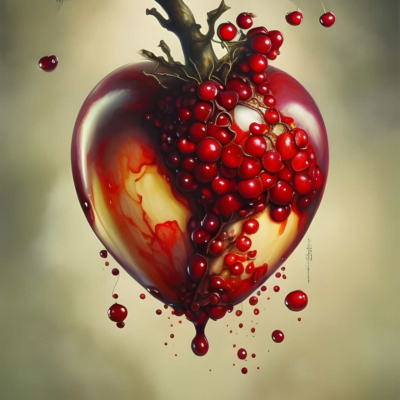 Heart-Shaped Apple with Fractal Honey Paint