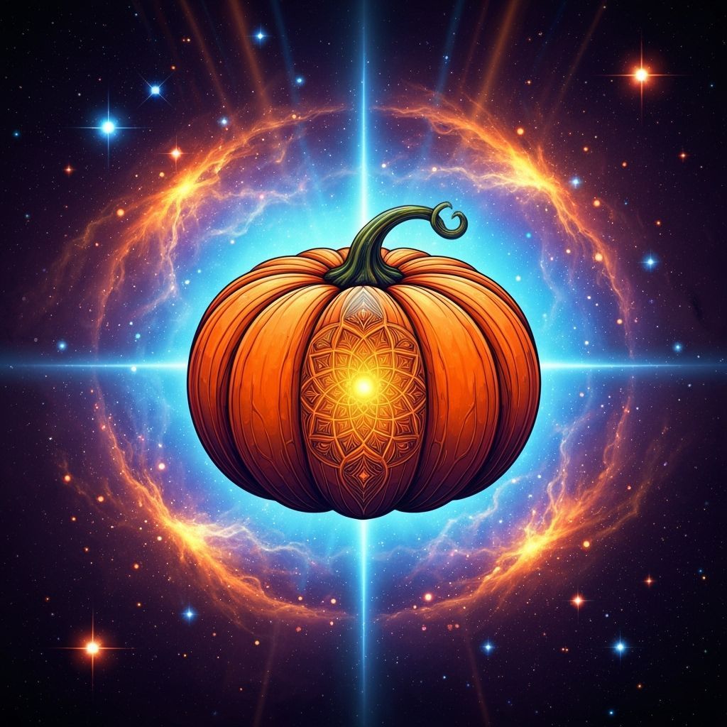 Vibrant Pumpkin Mandala in Cosmic Nebula