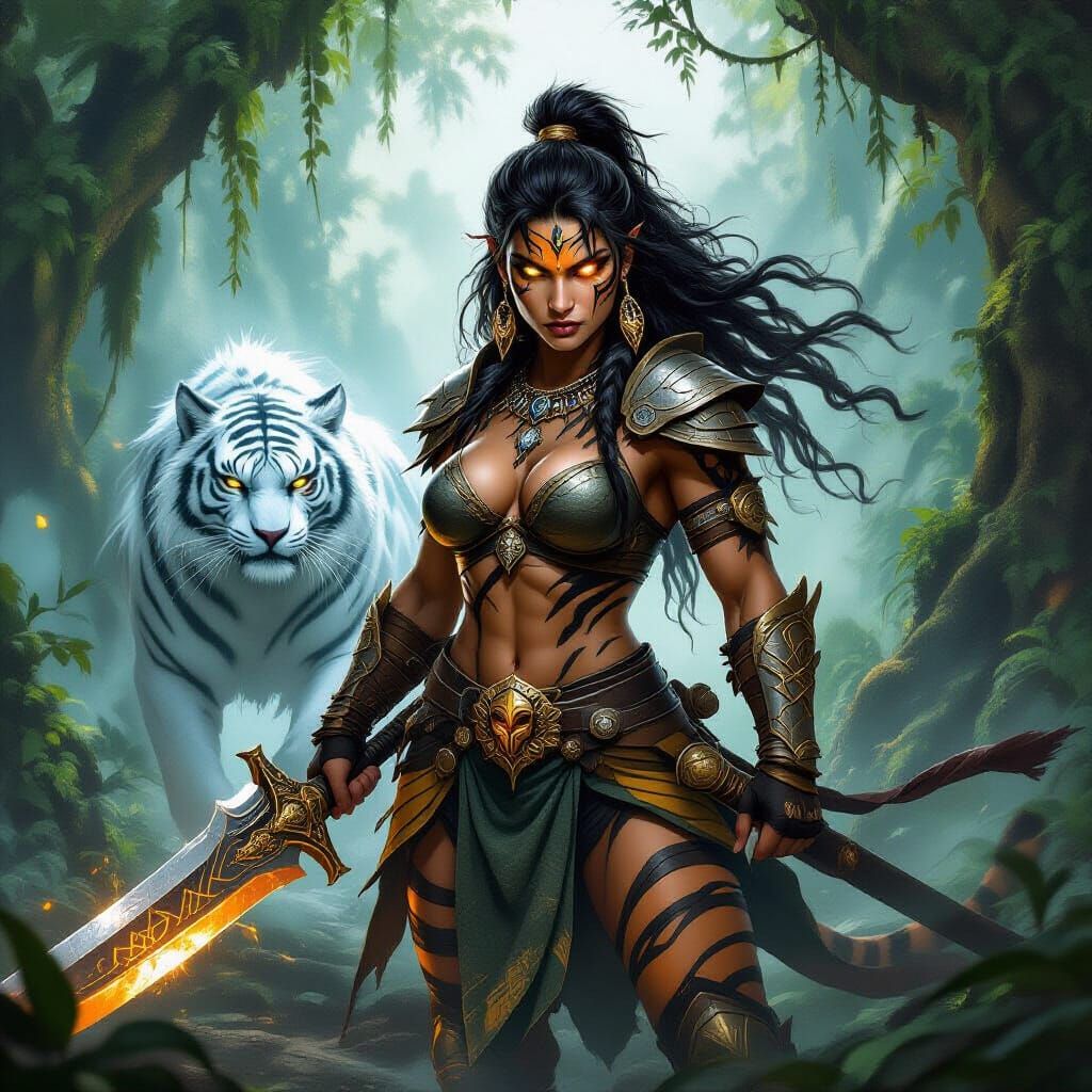 Amazonian Tiger Warrior Woman in Fantasy Style
