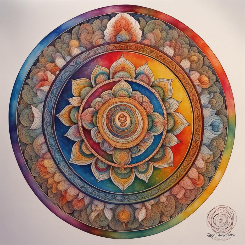 Vivid Tibetan Medicine Buddha Mandala in Watercolor